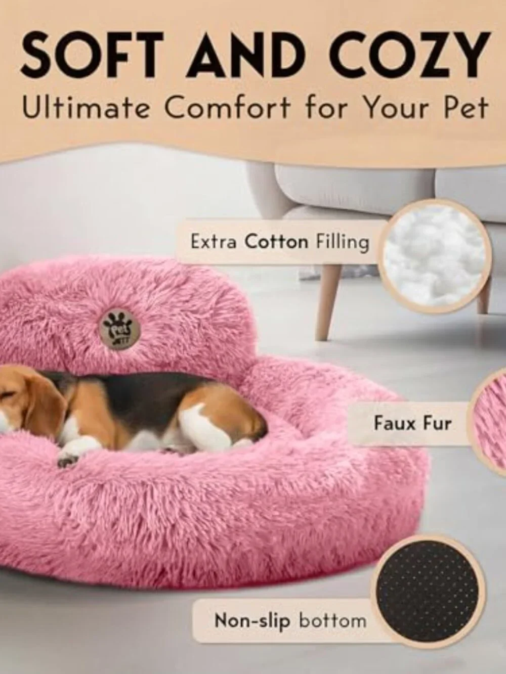 New Calming Medium Dog Bed - 30'' Round Dog Beds, Anti-Slip & Washable Super